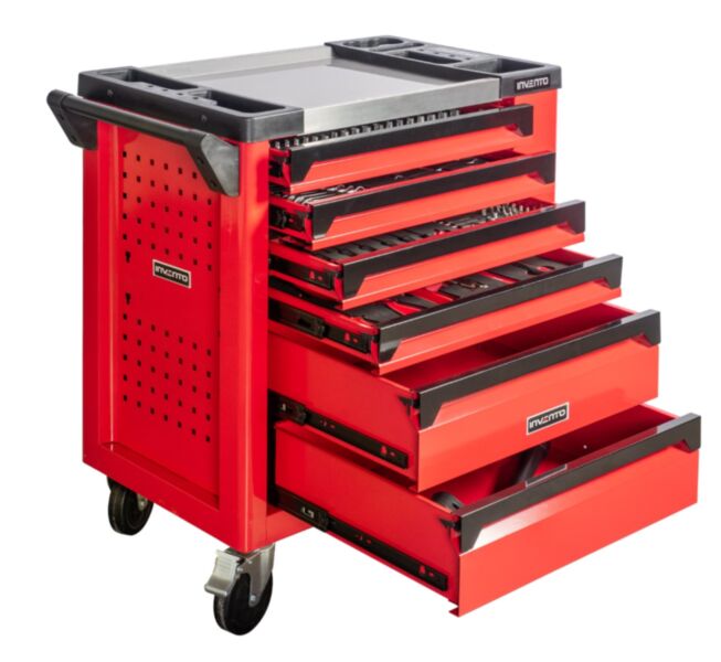 Wózek warsztatowy Invento 220 elementów, 6 szuflad
