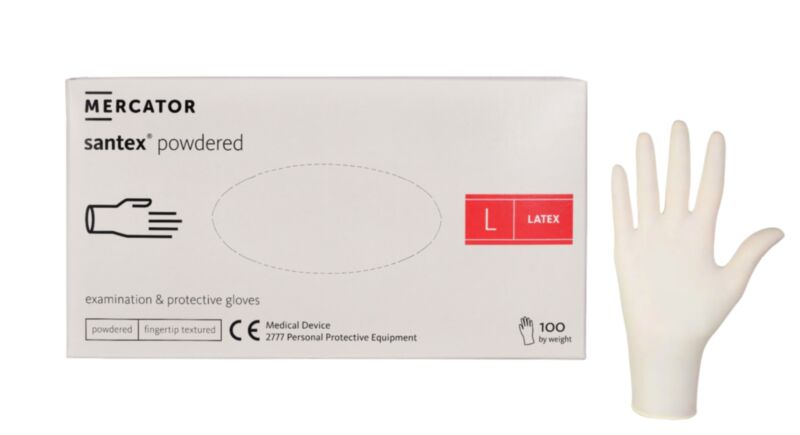 Rękawiczki lateksowe pudrowane Mercator Santex Powdered op.100 szt, rozmiar L